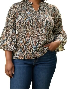 Spense Women 2X Boho Blouse Sheer Flowy Peasant Top Long Sleeve Plus